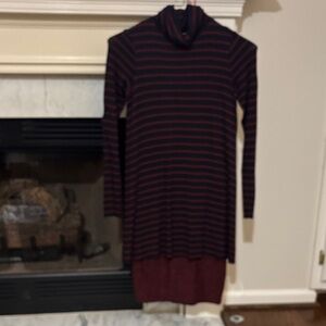 Anthropologie Bailey 44 striped navy/cranberry Turtleneck Dress. Excellent cond
